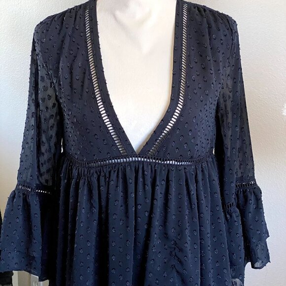 NWT | Olivaceous | V Neck Sheer Baby Doll Dress | Black | Size: Small - Picture 2 of 11